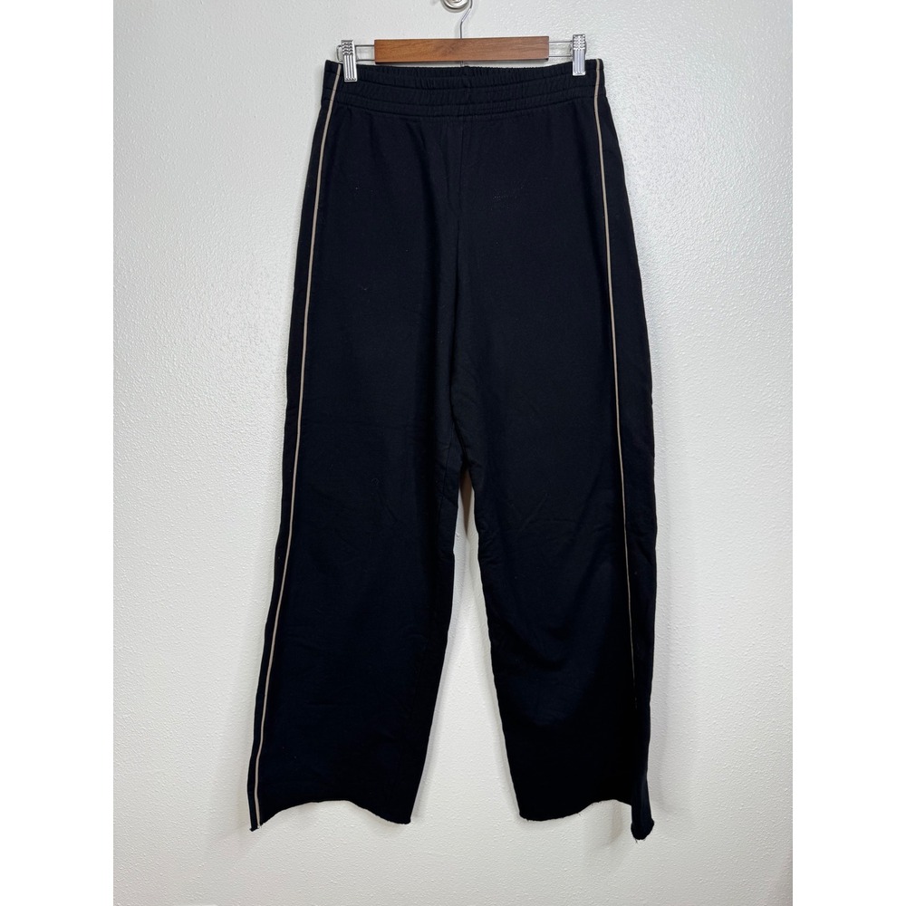 Tan Lines Black Wide Leg Sweatpants with Tan Stripe Size Medium